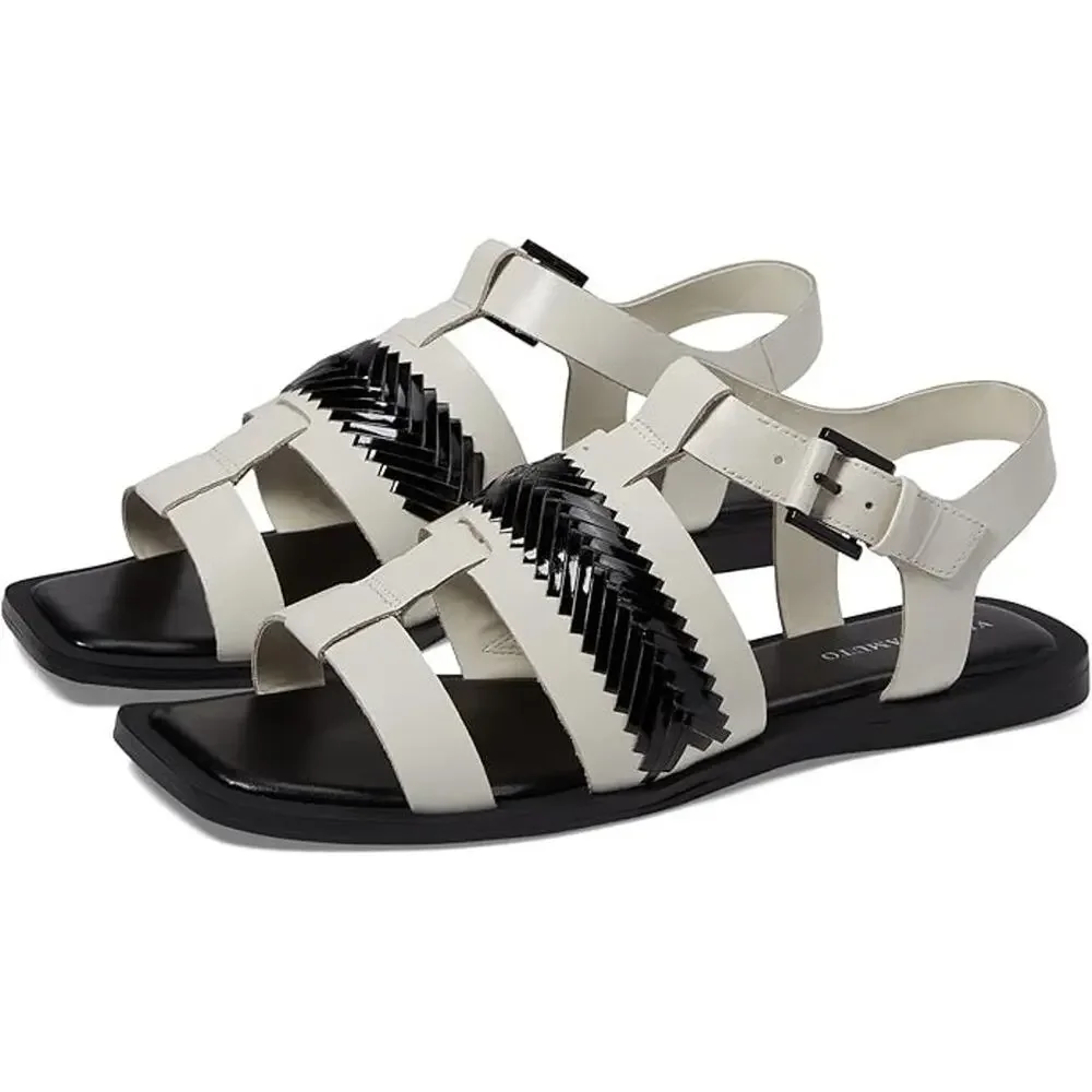NIB Vince Camuto 9M Bachelen Leather Square Toe Gladiator Sandal Coconut Cream - Picture 12 of 12